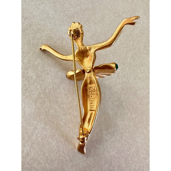 HMI 1992 vintage gold tone lady figural ballerina rainbow rhinestones brooch - Picture 7 of 9